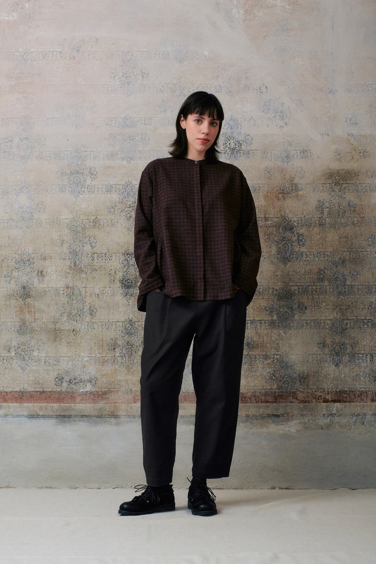 Brown Patterned Side Gathers Top