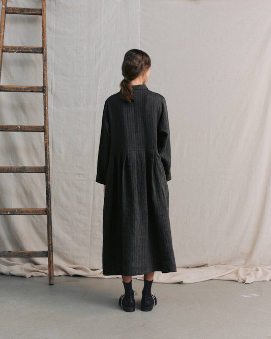 Brown Striped Hidden Buttons Dress