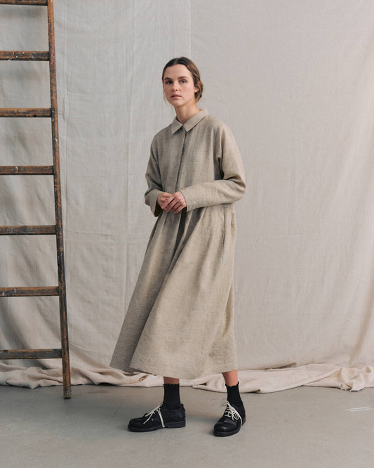 Sand Hidden Buttons Dress