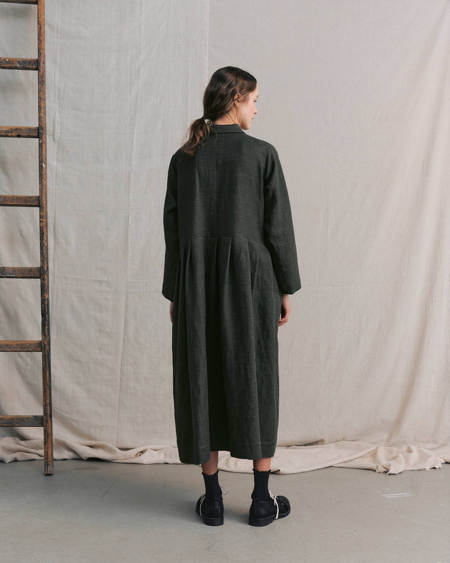 Moss Green Patterned Hidden Buttons Dress