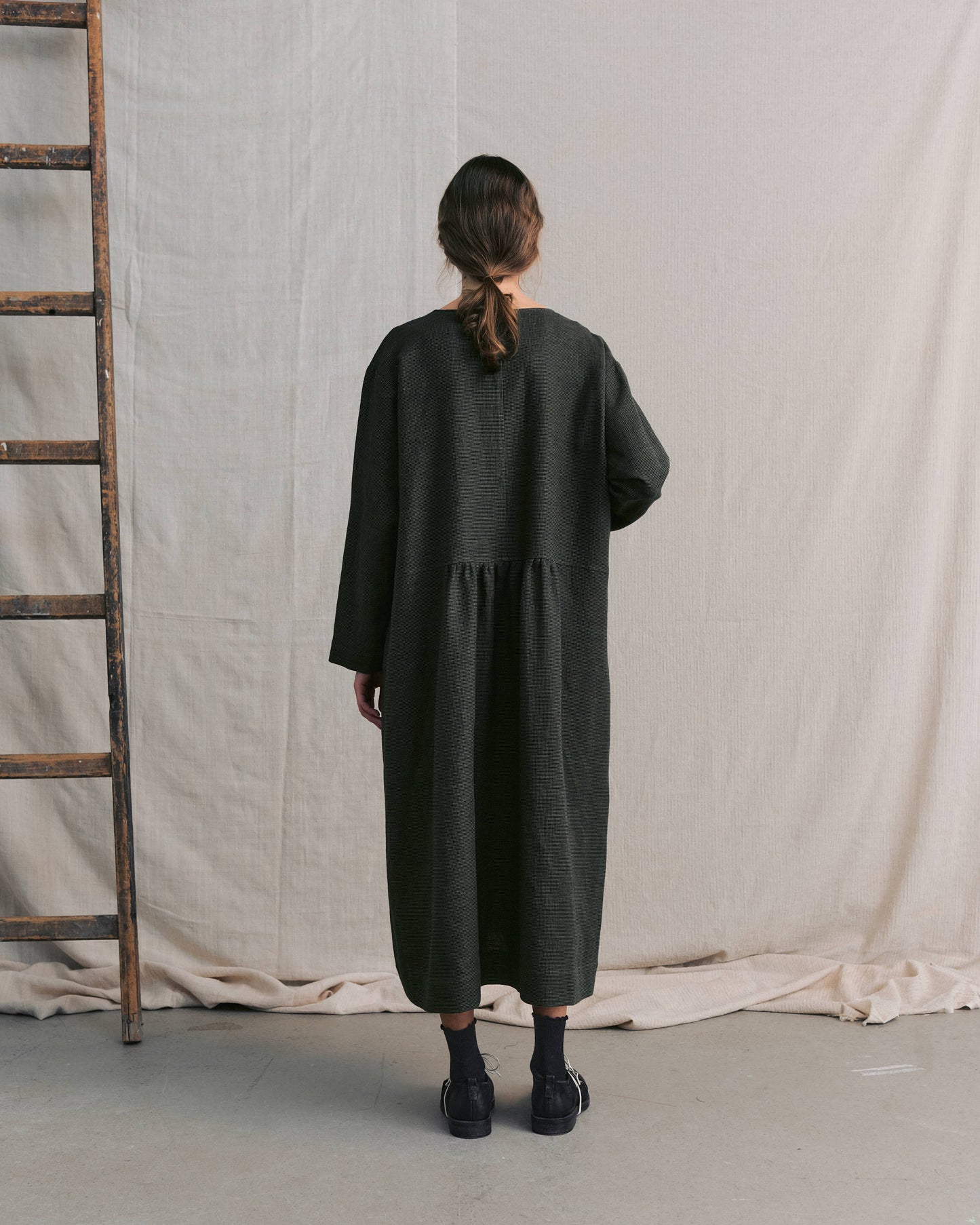 Moss Green Patterned Front Pocket Dress