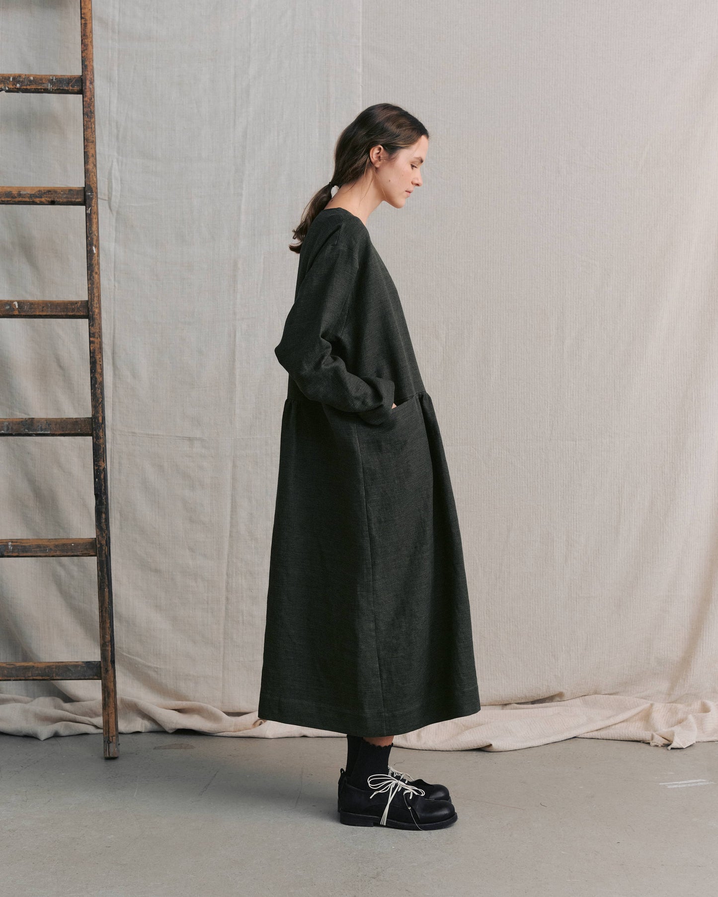 Moss Green Patterned Front Pocket Dress