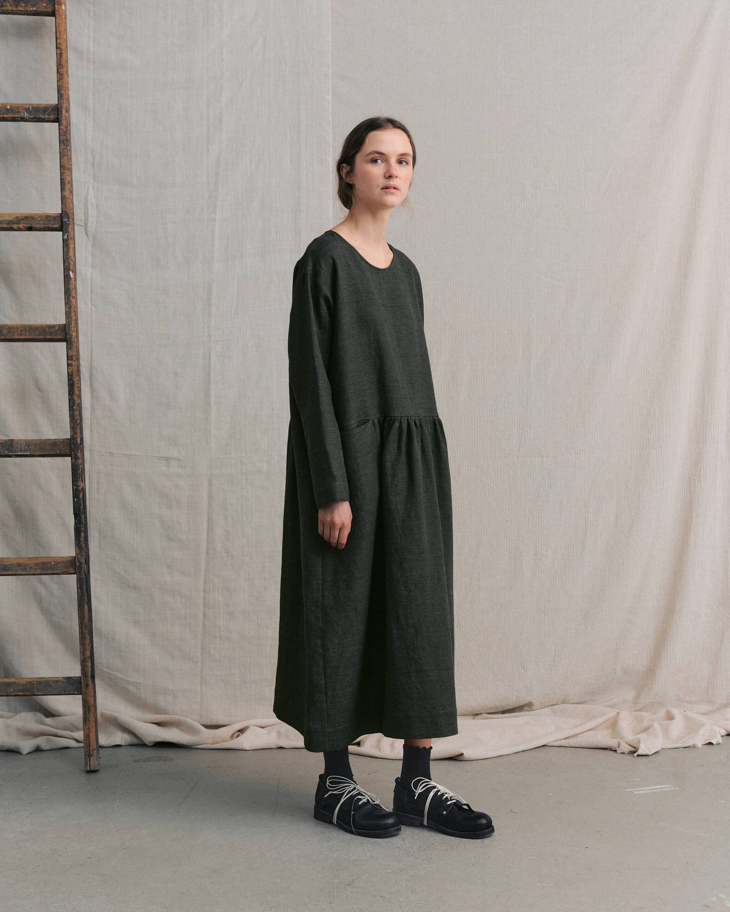 Moss Green Patterned Front Pocket Dress