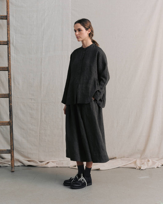 Brown Striped Side Gathers Top