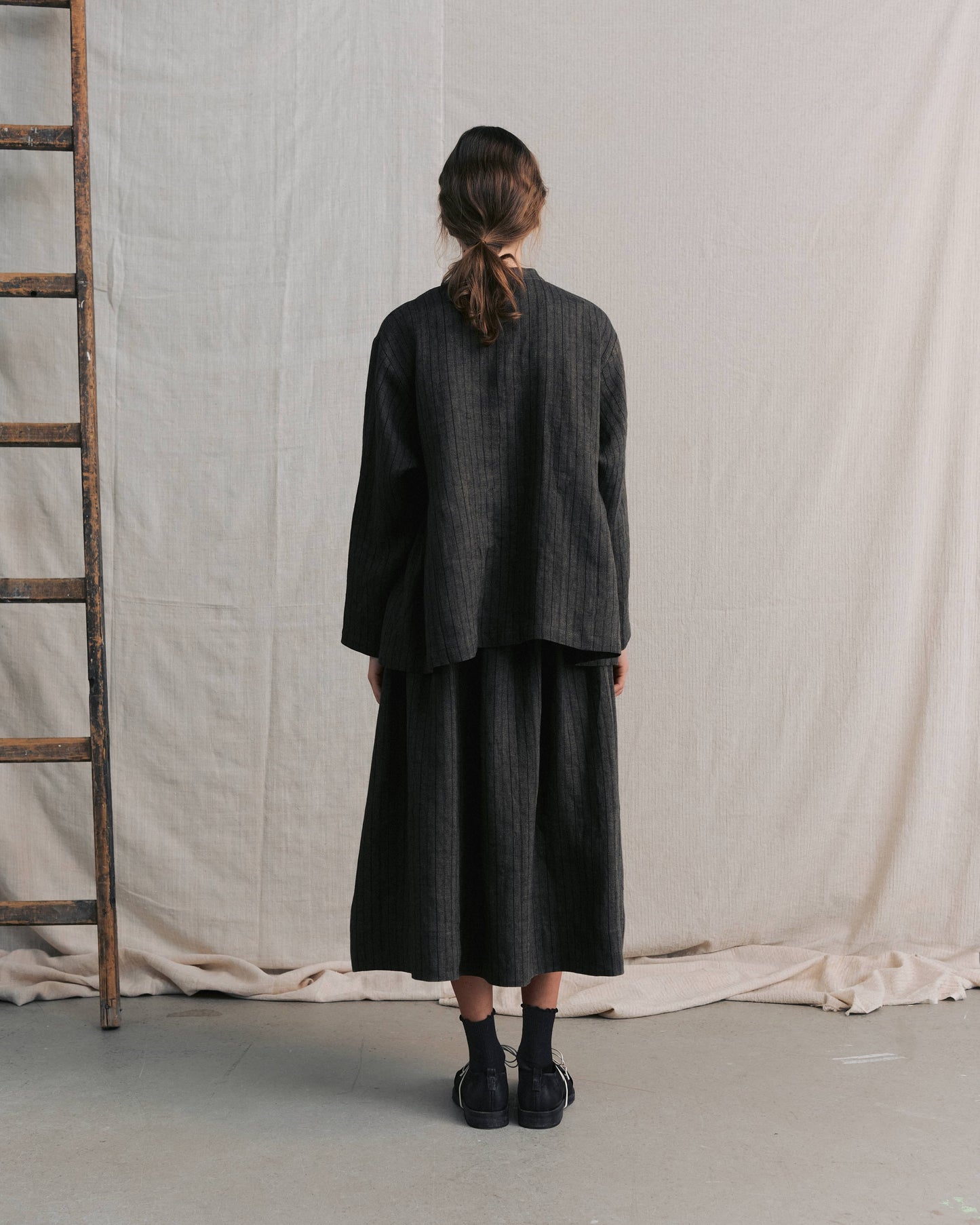 Brown Striped Side Gathers Top