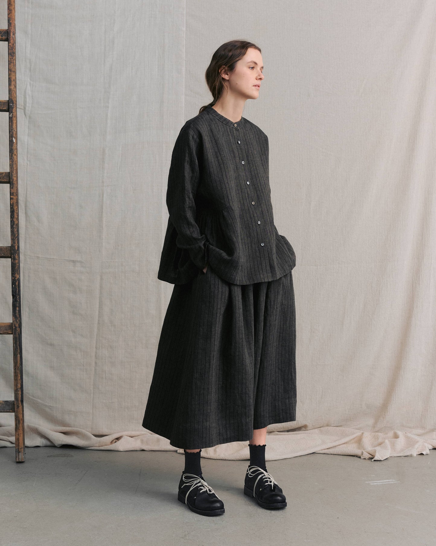 Brown Striped Side Gathers Top