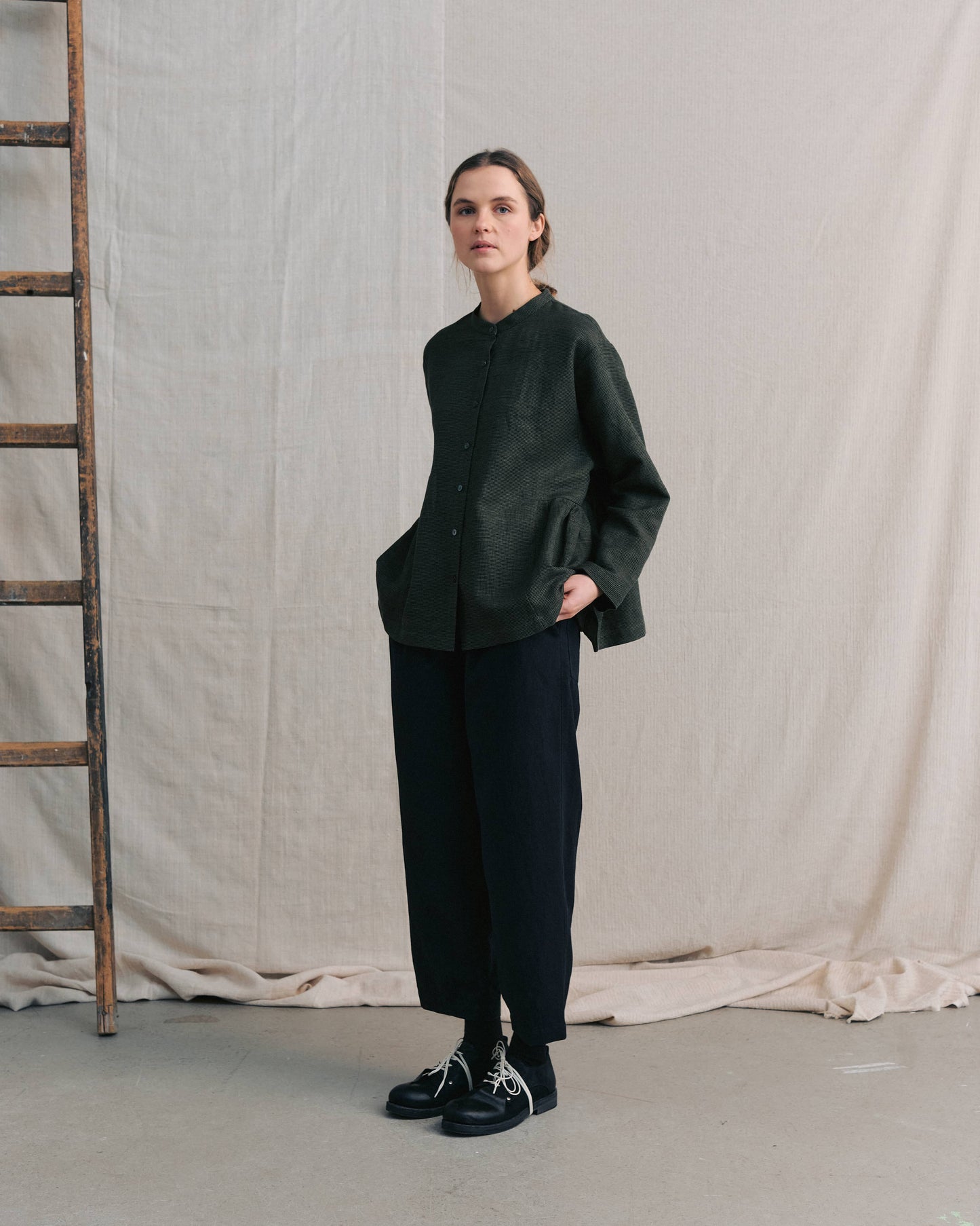 Moss Green Patterned Side Gathers Top