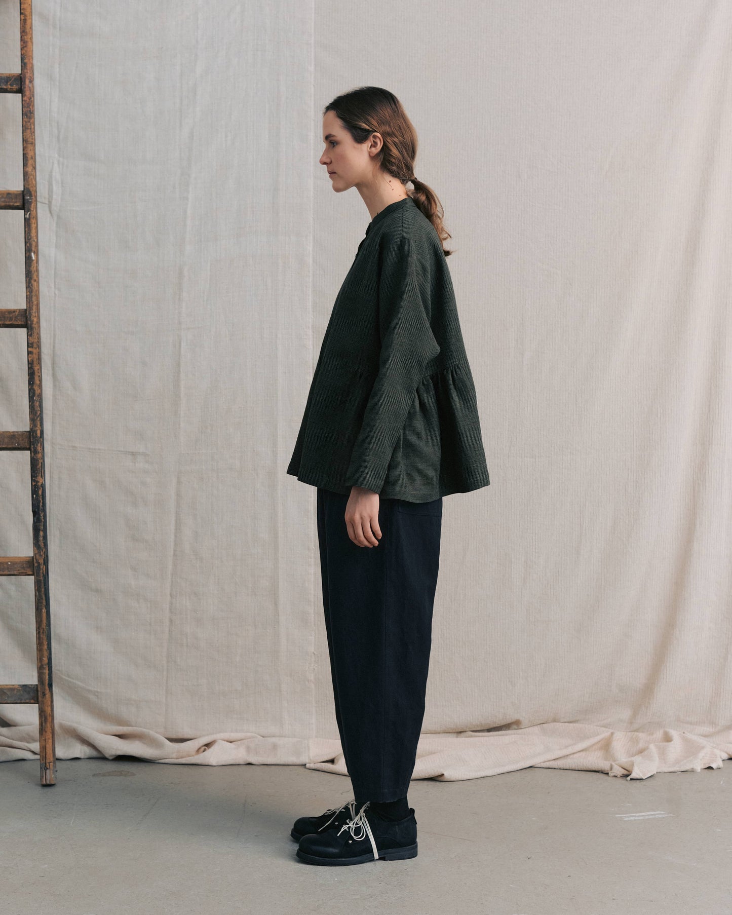 Moss Green Patterned Side Gathers Top