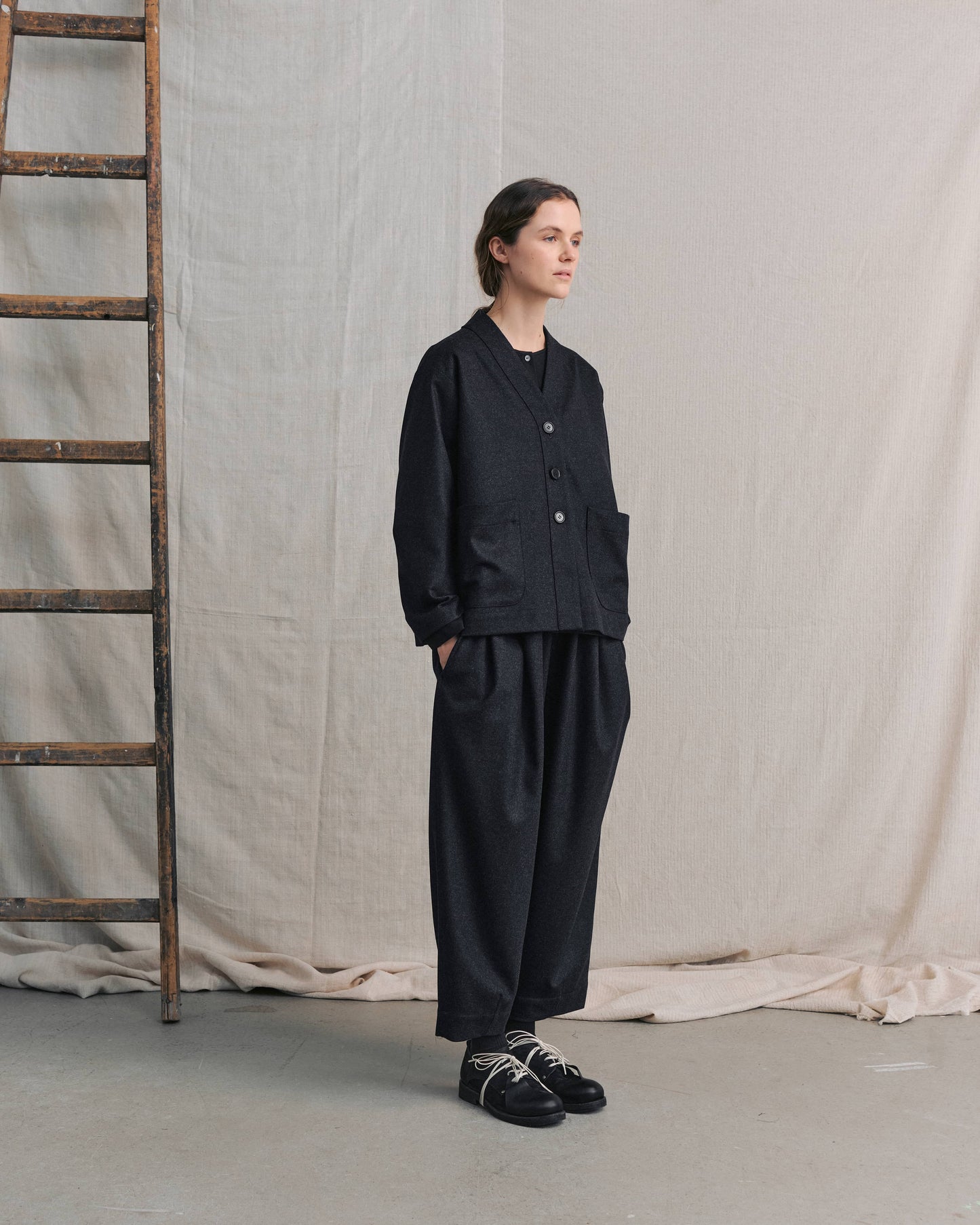 Navy Pleated Pants