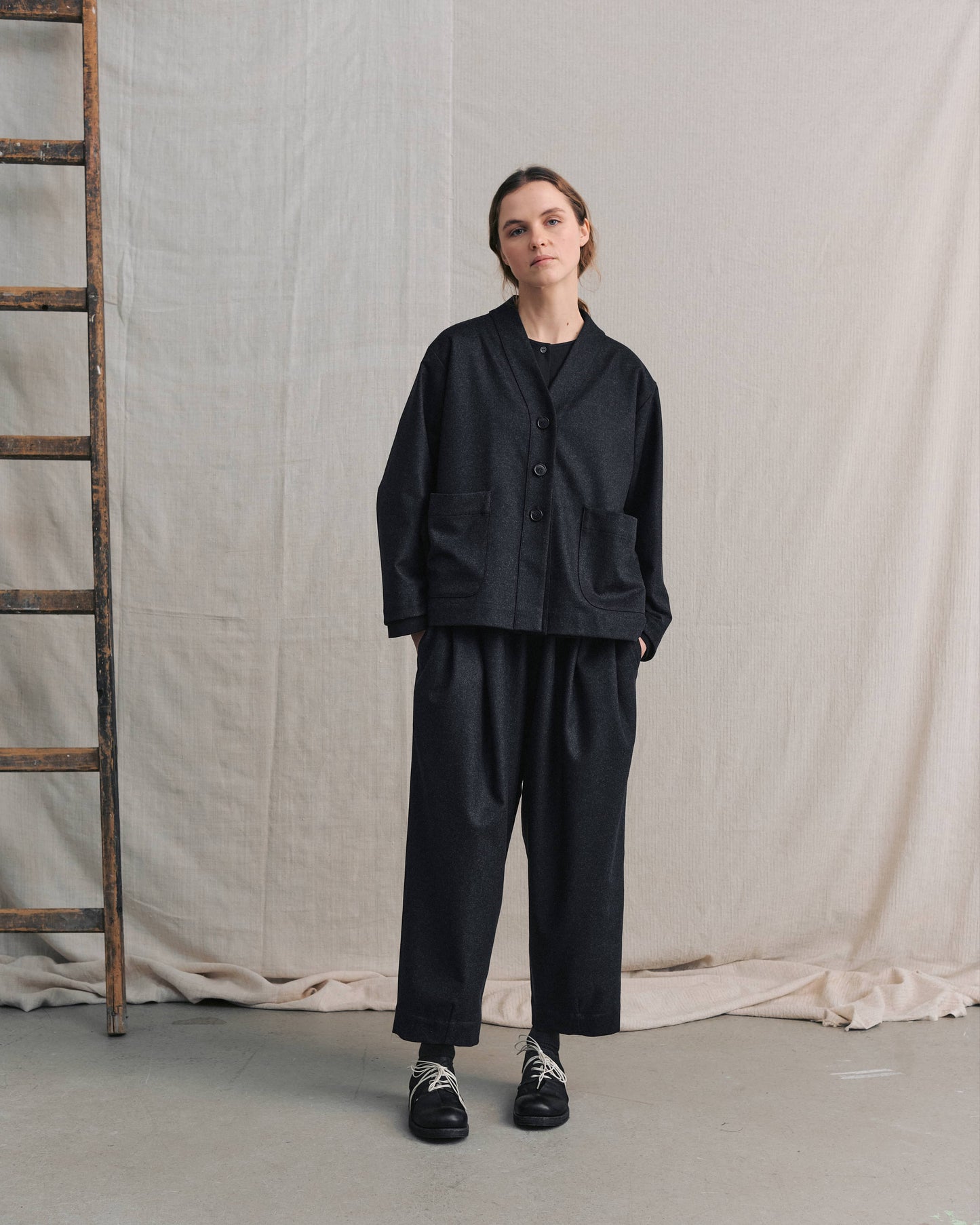 Navy Pleated Pants