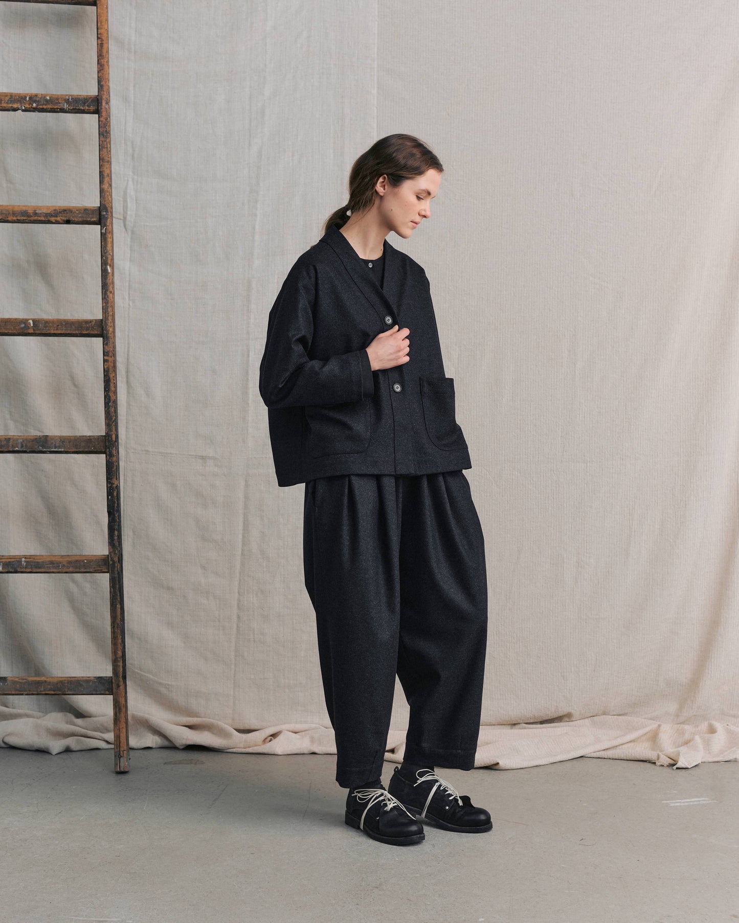 Navy Pleated Pants