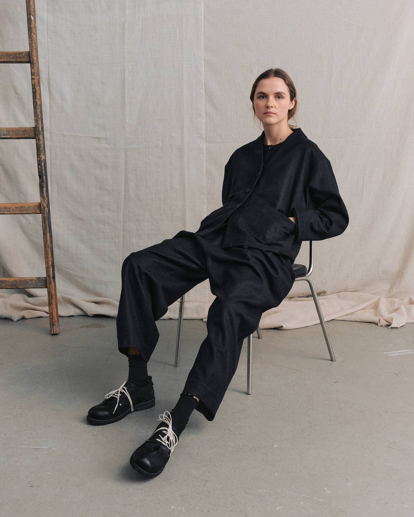 Navy Pleated Pants