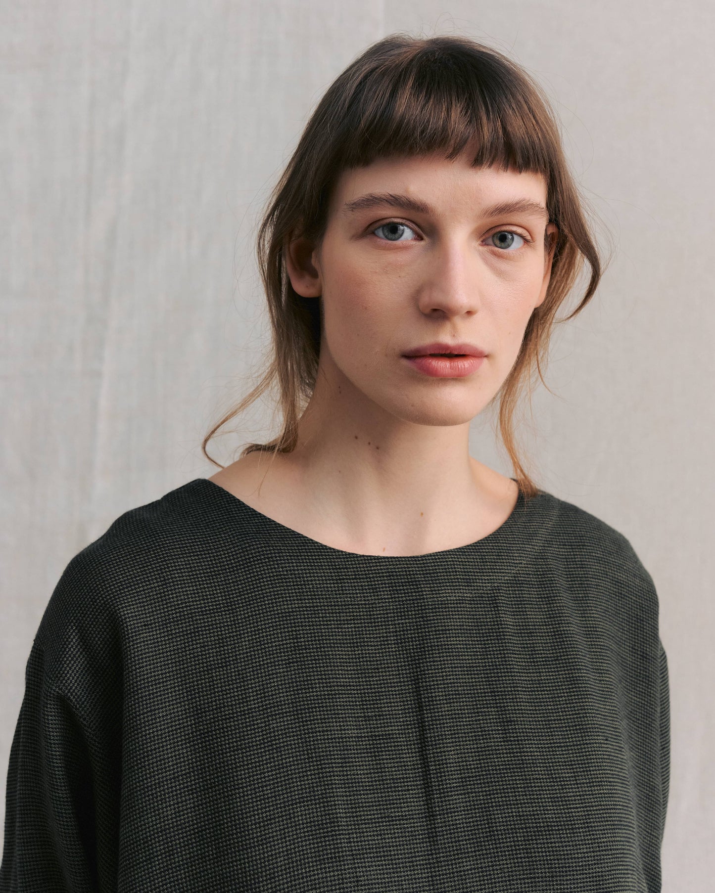 Moss Green Patterned Pleated Dress
