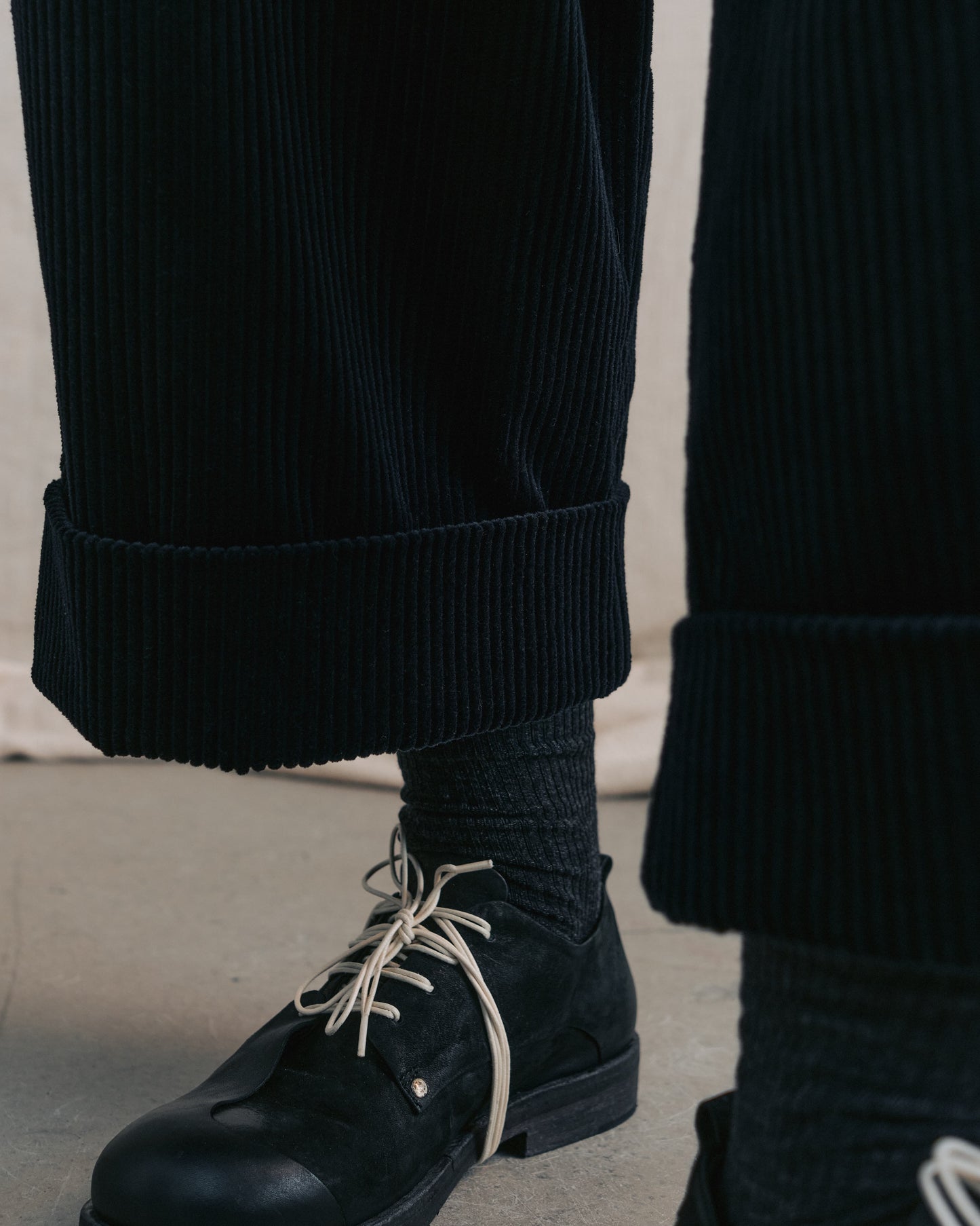 Dark Navy Corduroy Cuffed Hems Pants