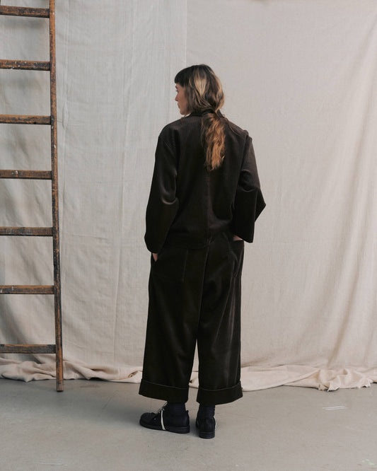 Moss Green Corduroy Cuffed Hems Pants