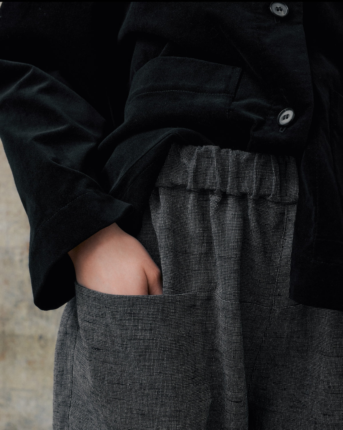 Grey Patterned Front Pocket Pants