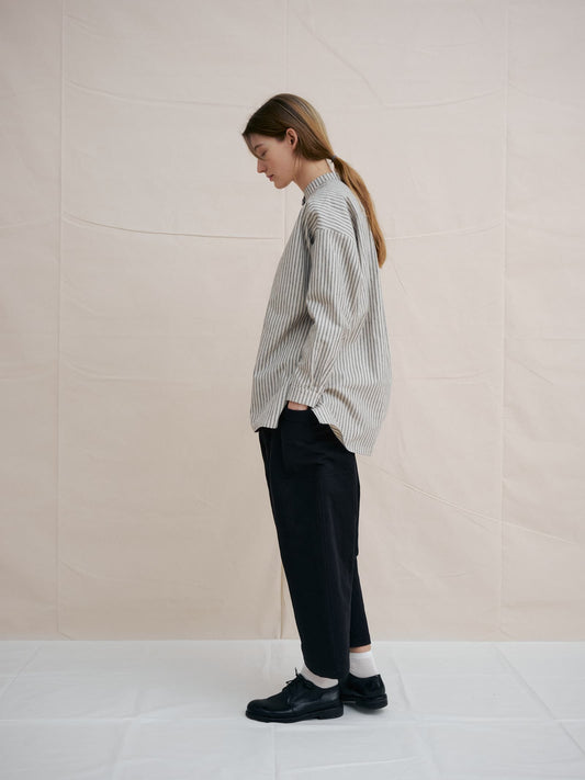 Band Collar Shirts | Beige Striped