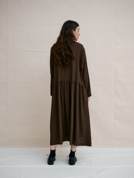 Band Collar Dress | Dark Brown Gingham