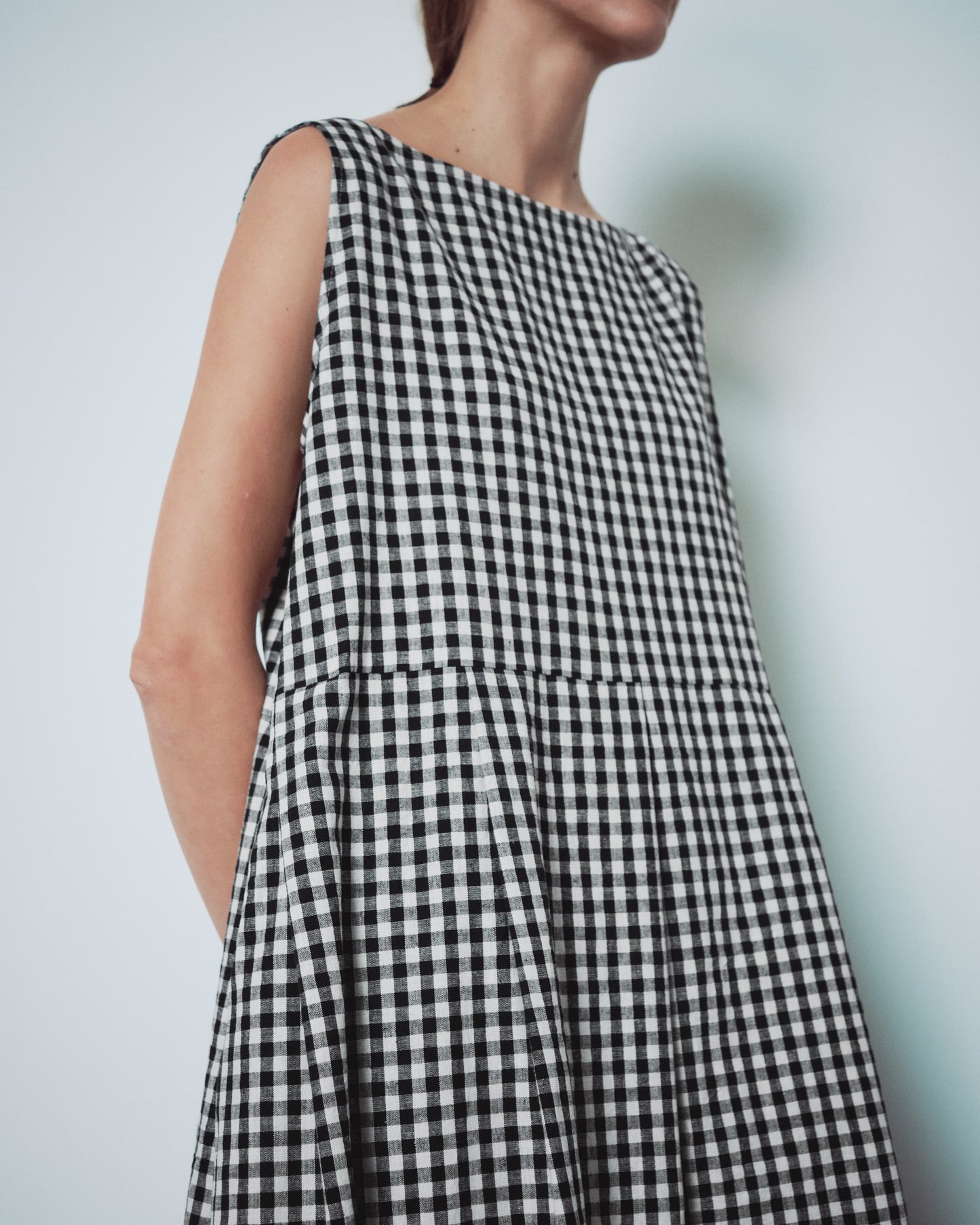 Checked Pleated Sleeveless Dress