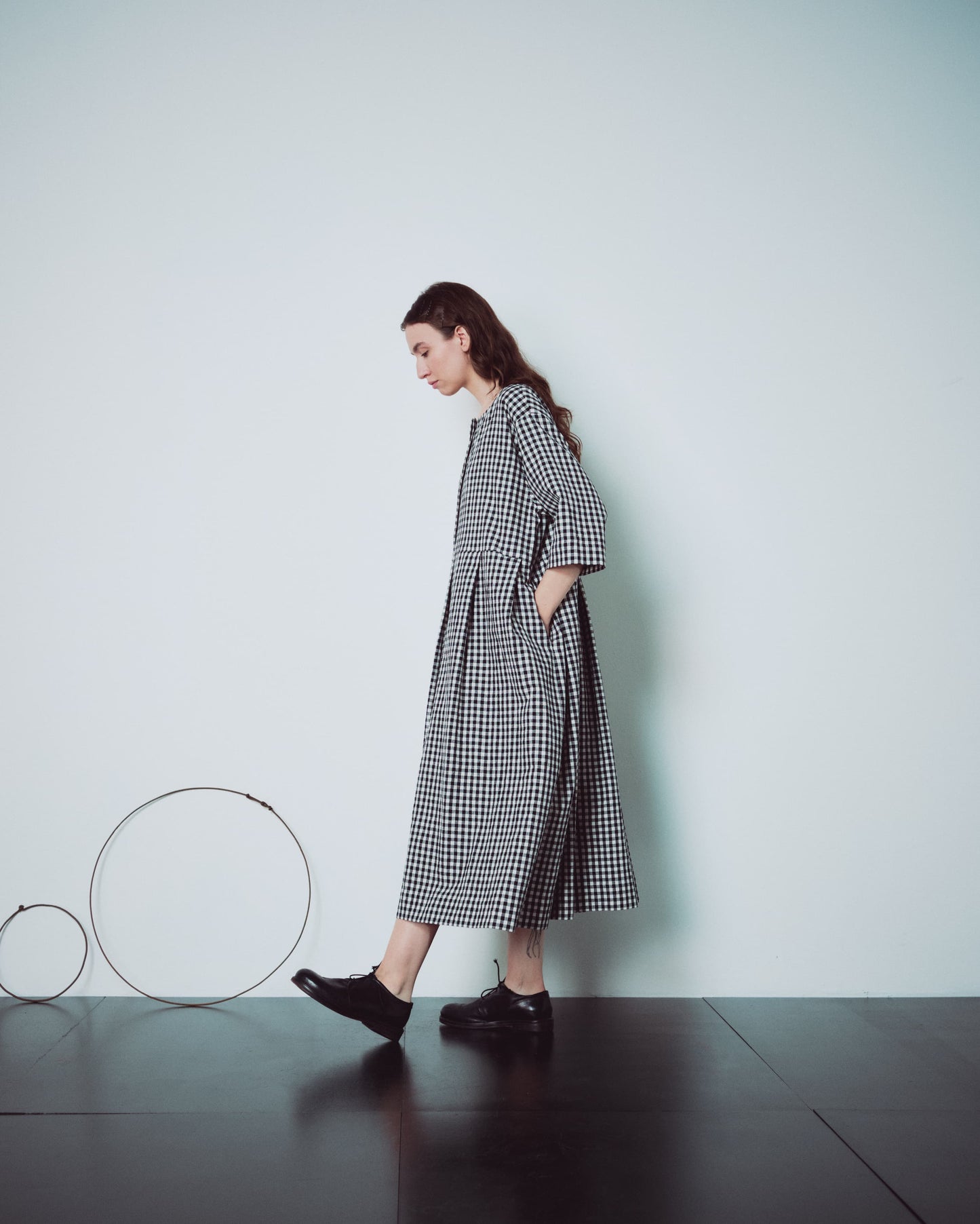 Checked Hidden Buttons Dress