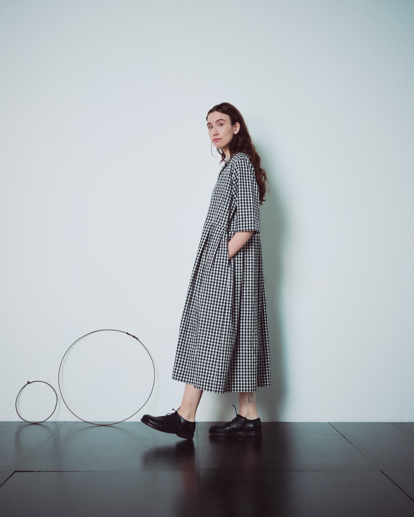 Checked V Neckline Dress