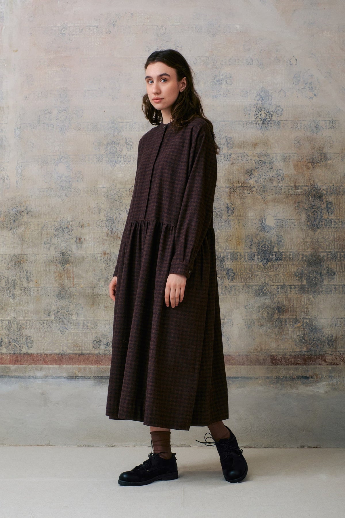 Brown Patterned Hidden Buttons Dress