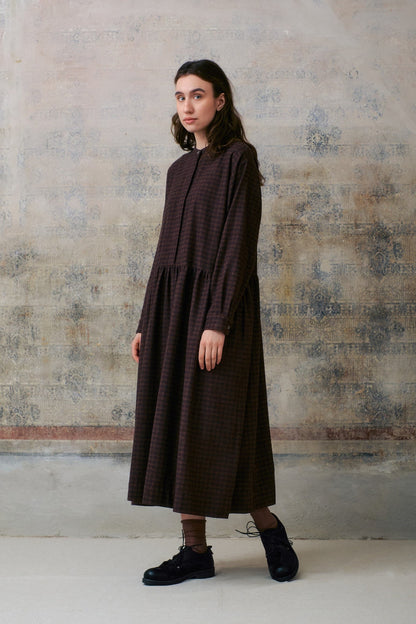 Brown Patterned Hidden Buttons Dress
