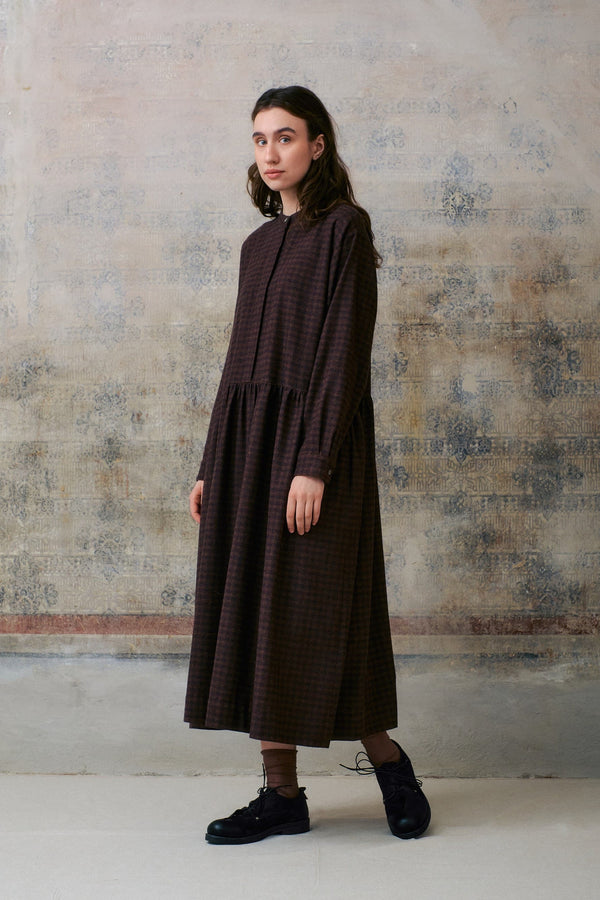 Brown Patterned Hidden Buttons Dress