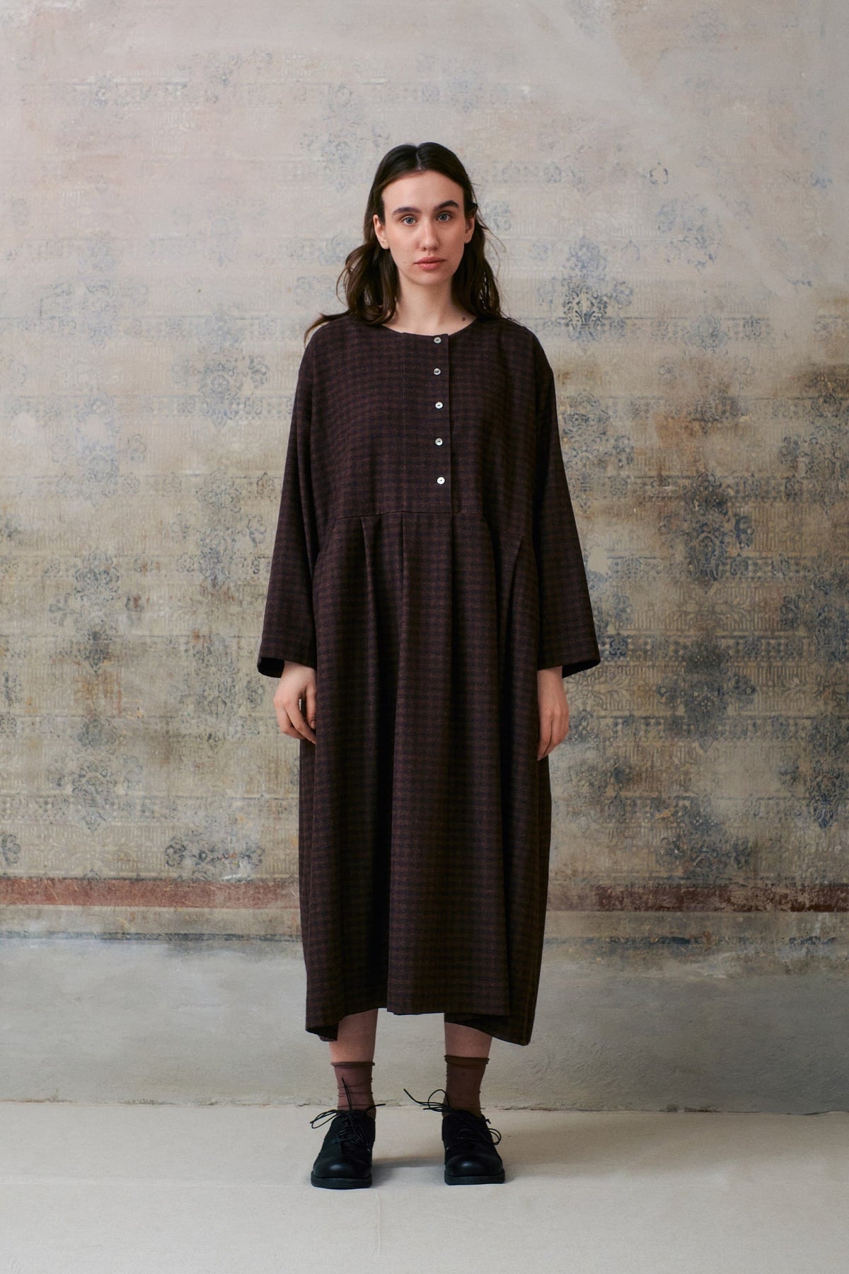 Brown Patterned Buttons Dress