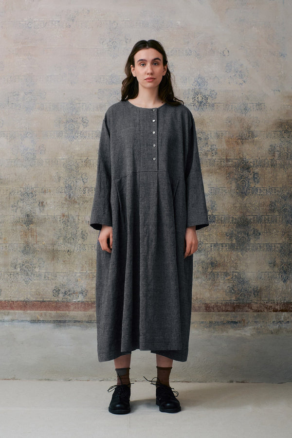 Grey Patterned Buttons Dress