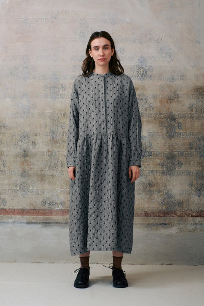 Grey Dot Hidden Buttons Dress