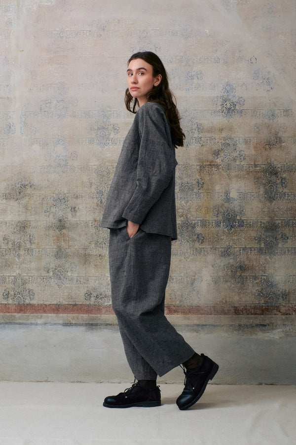 Grey Patterned Pants With Pleats