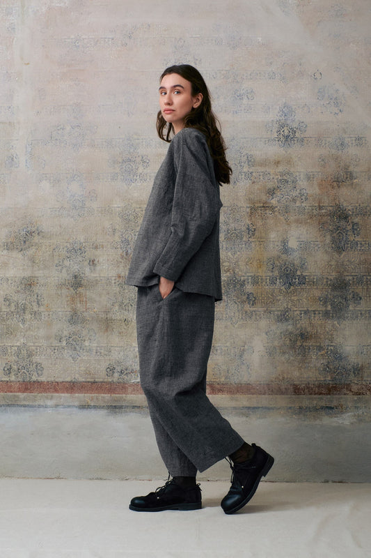 Grey Patterned Buttons Shirts