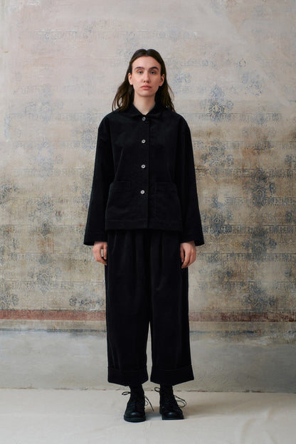 Black Velvet Cuffed Hems Pants