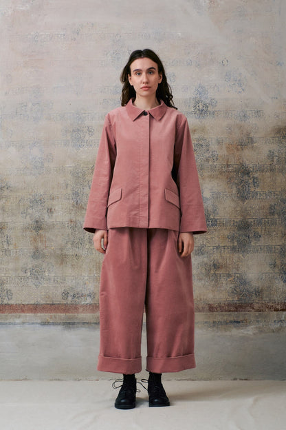 Pink Velvet Hidden Buttons Jacket