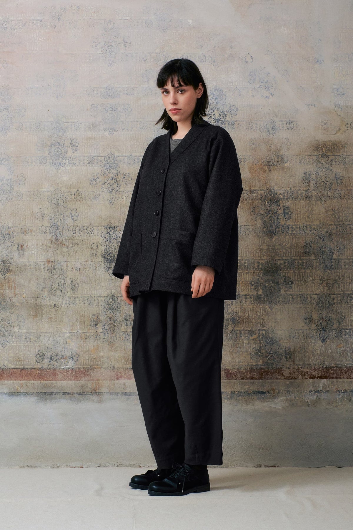 Dark Grey Wool V Neckline Jacket