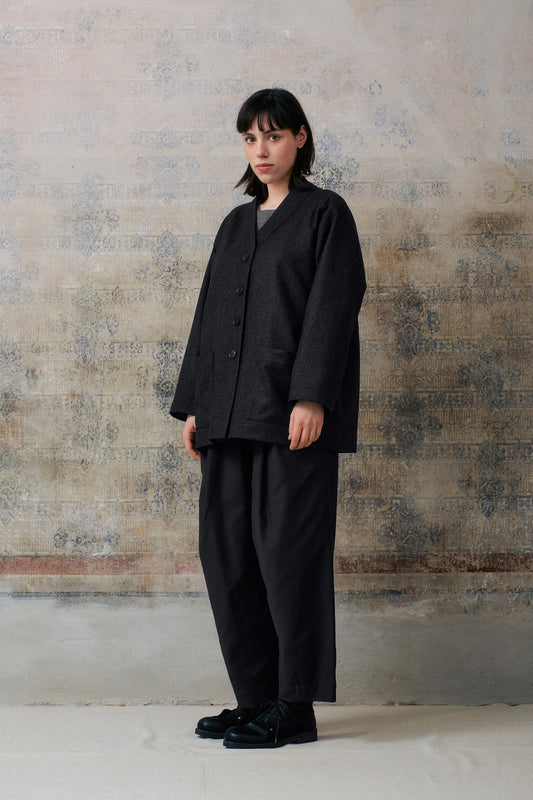 Dark Grey Wool V Neckline Jacket