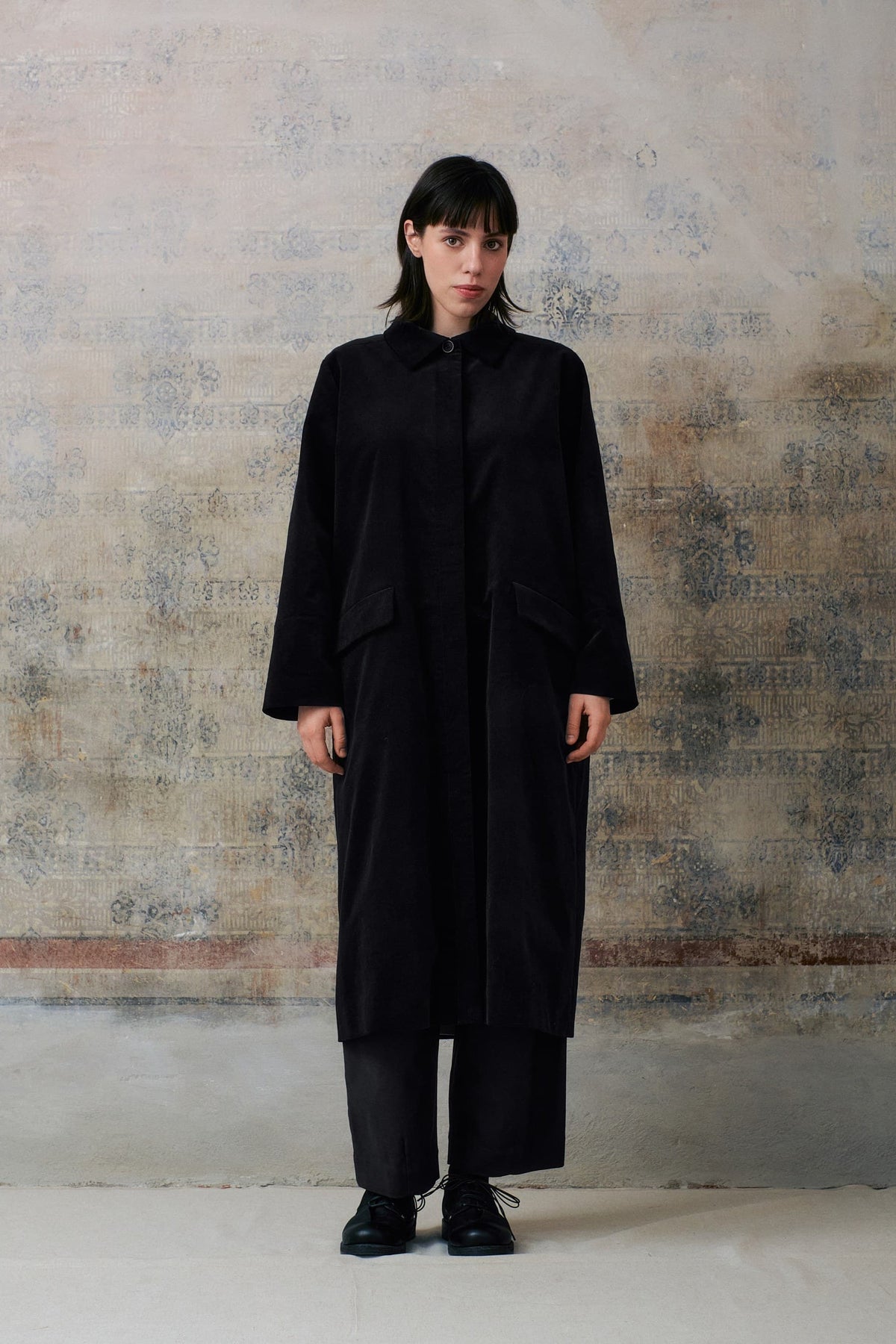 Black Velvet Hidden Buttons Coat