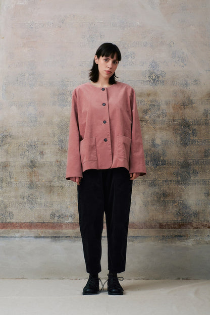 Pink Velvet Collarless Jacket