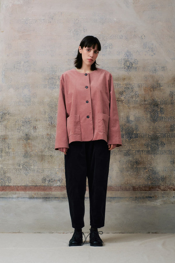 Pink Velvet Collarless Jacket