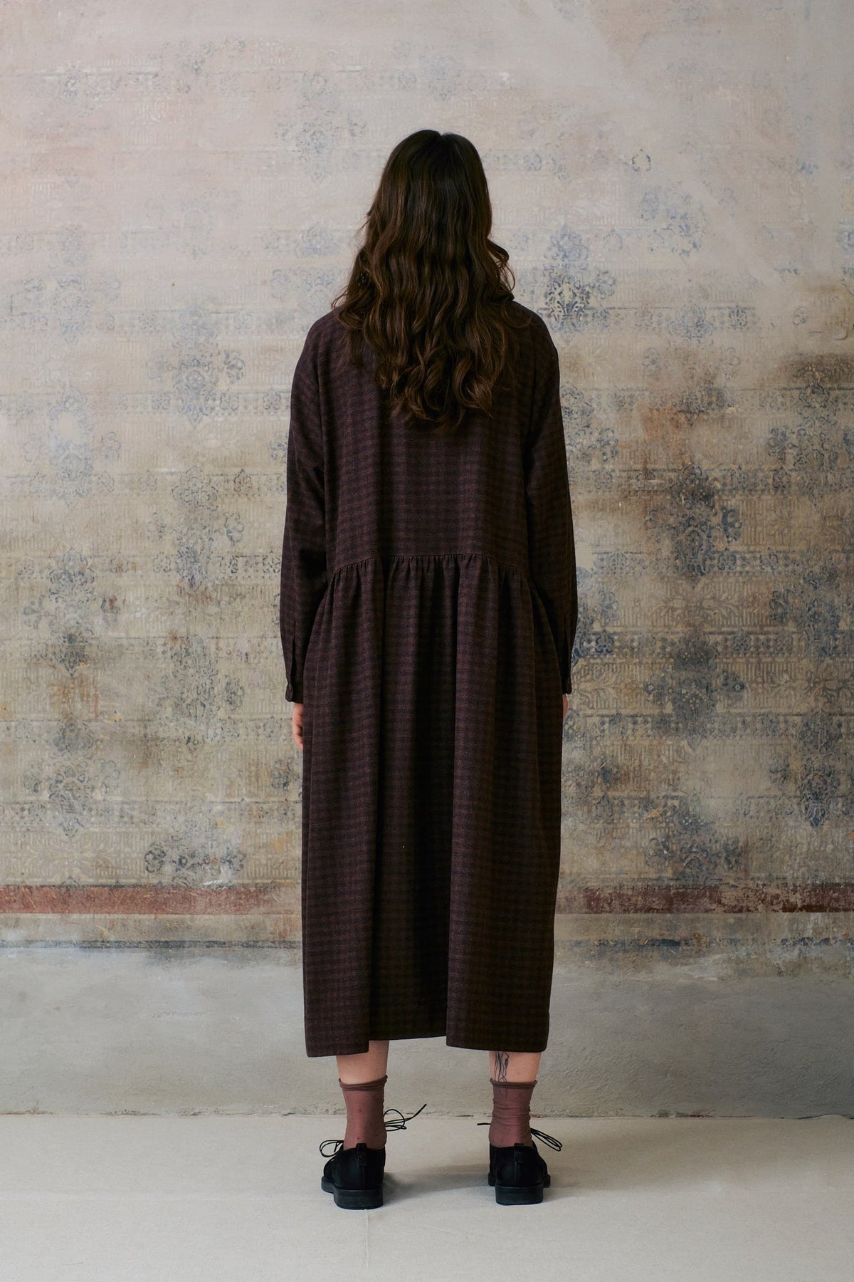Brown Patterned Hidden Buttons Dress