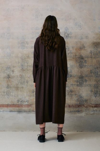 Brown Patterned Hidden Buttons Dress