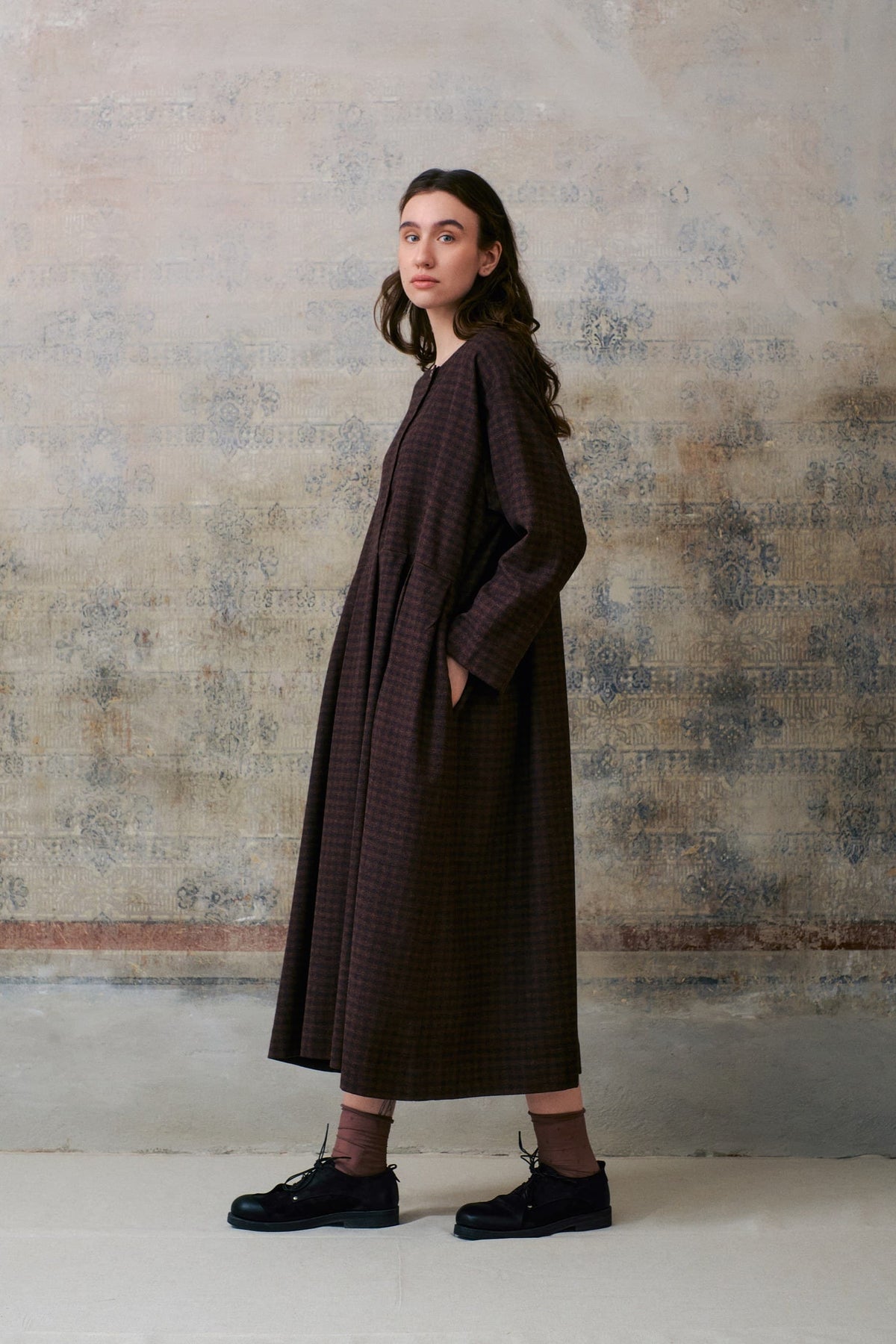 Brown Patterned Buttons Dress