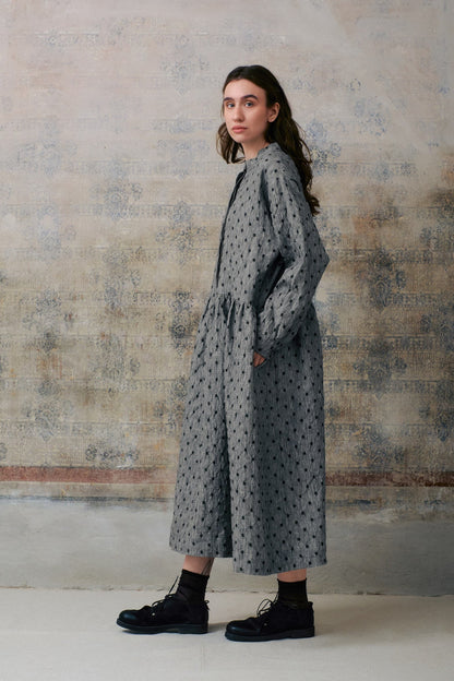 Grey Dot Hidden Buttons Dress