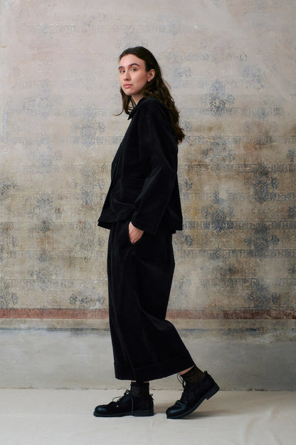 Black Velvet Cuffed Hems Pants