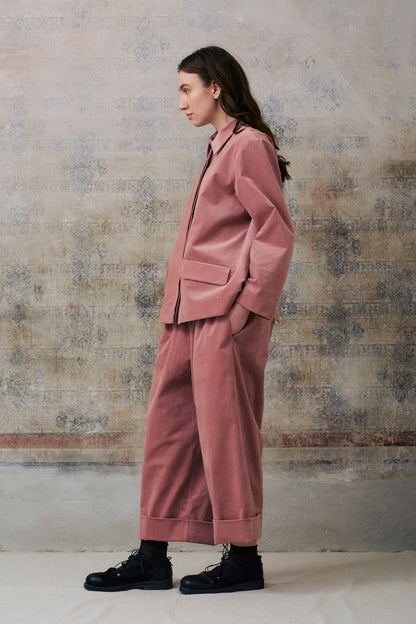 Pink Velvet Hidden Buttons Jacket