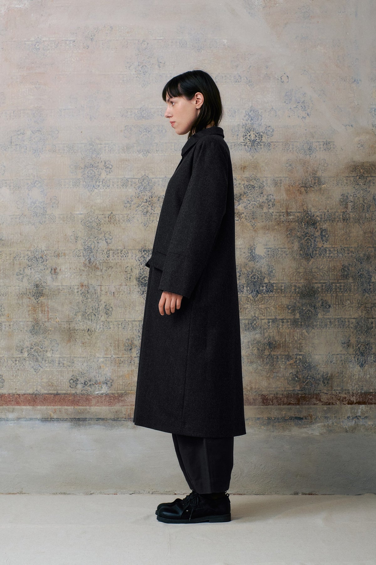 Dark Grey Wool Hidden Buttons Coat