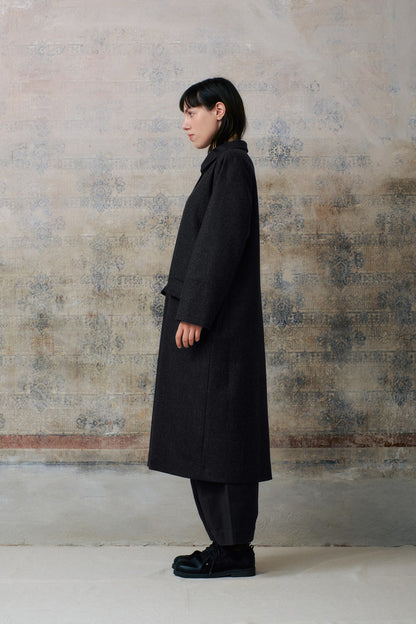 Dark Grey Wool Hidden Buttons Coat