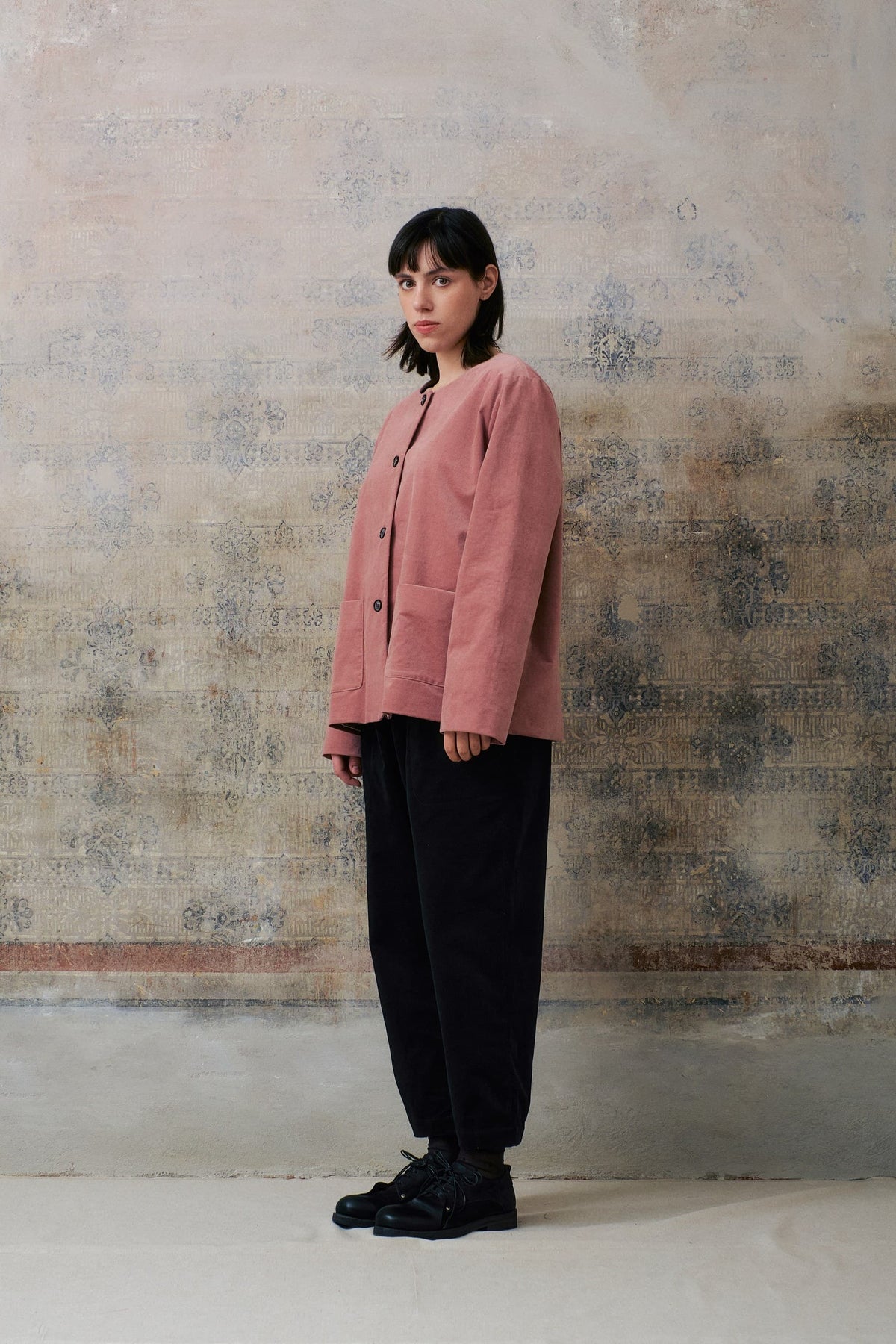 Pink Velvet Collarless Jacket