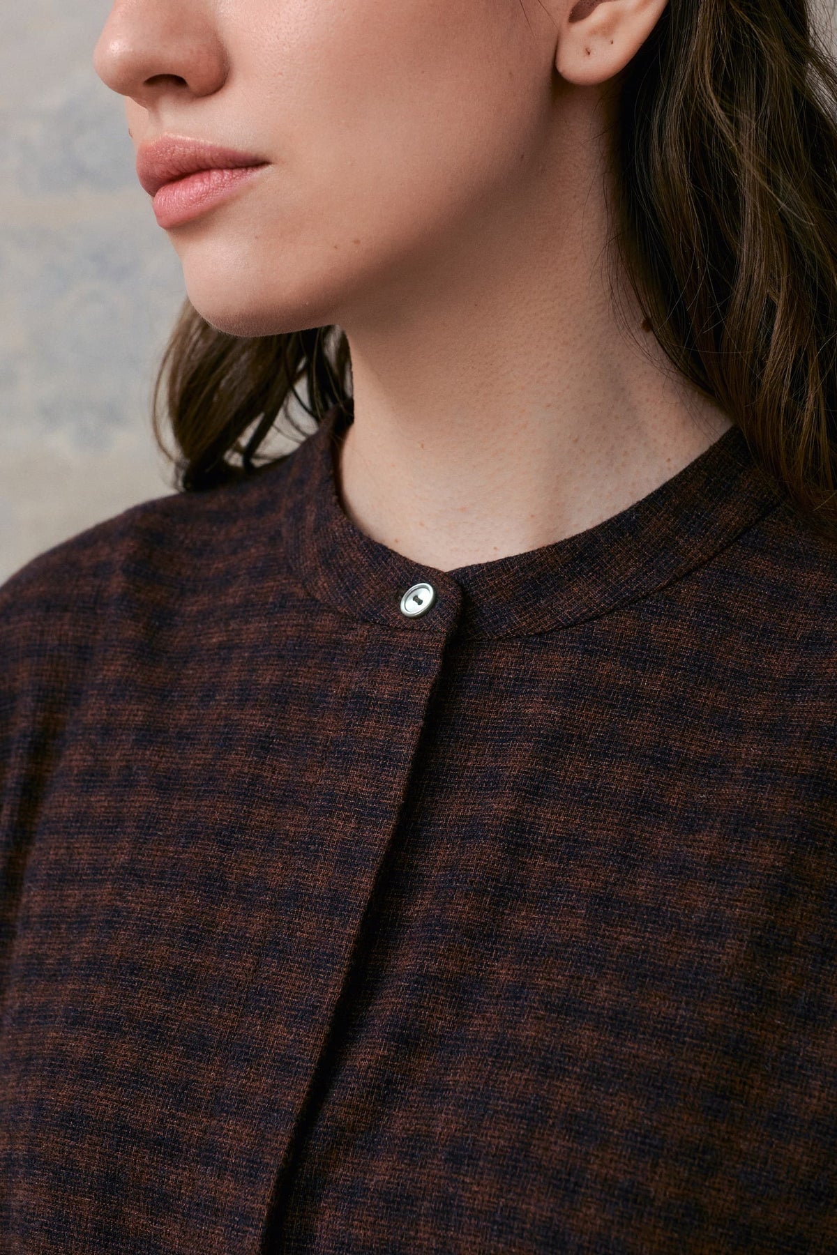 Brown Patterned Hidden Buttons Dress